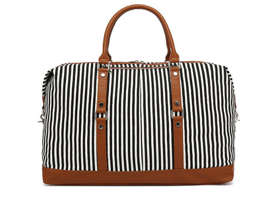 Blue White Striped Women Canvas Travel Duffle Bag