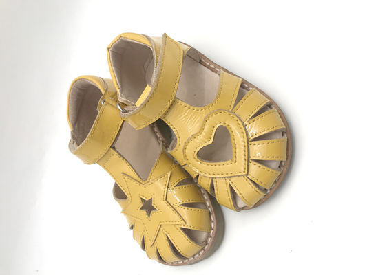 Soft Kids Shoes With Mirrored Cowhide Leather Yellow Sandals for Girls