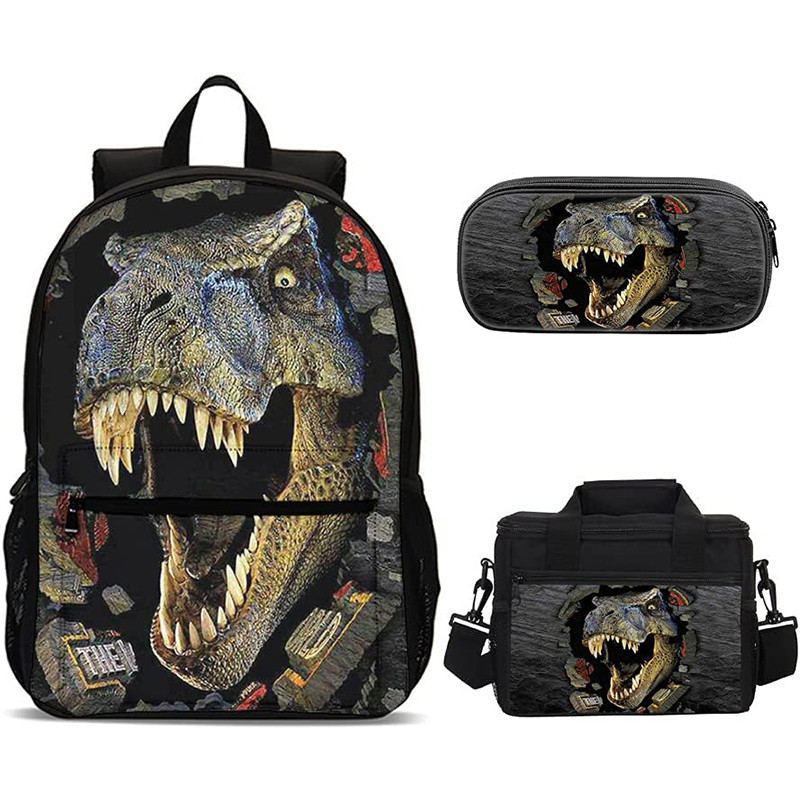 3 in 1 Dinosaur with Pencil Box Trendy for Kids Boys Fans Gifts Schoolbag Backpack