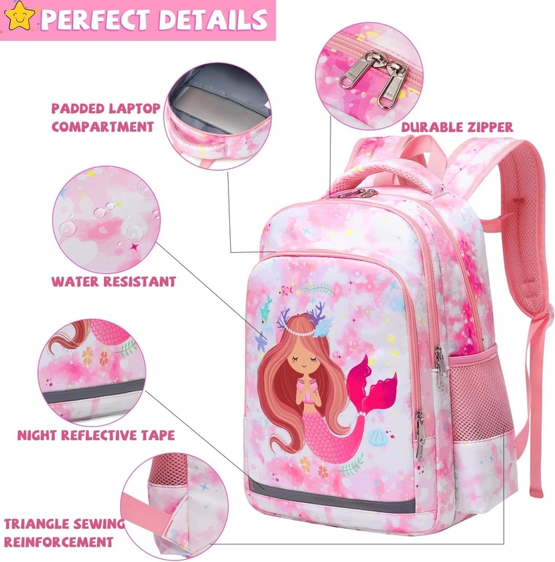 Polyester Kids School Backpack Mermaid School Bag Three Pieces Set