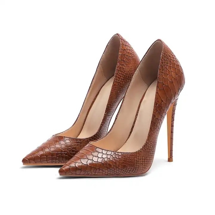 Hot Sale Ladies Casual Fashion Pointed Toe Snakeskin Stiletto Shoes Ladies High Heels
