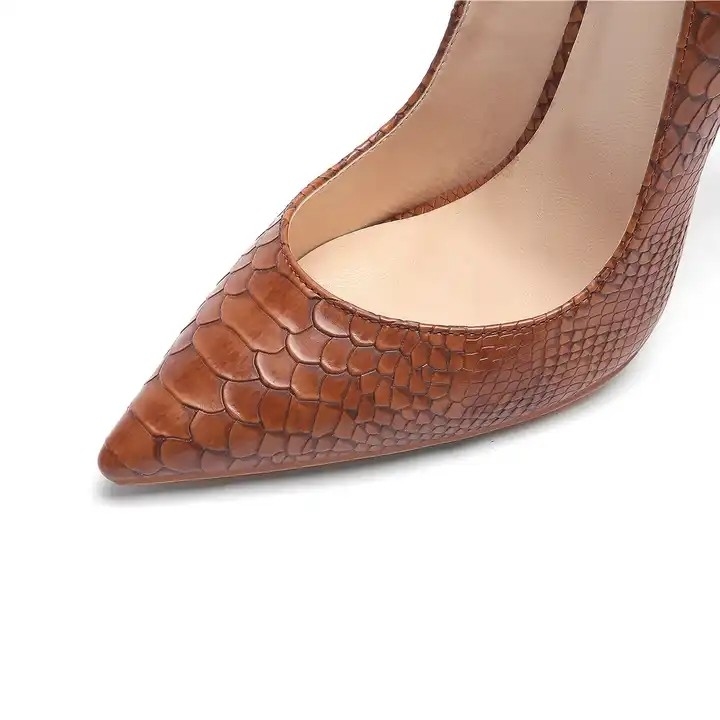Hot Sale Ladies Casual Fashion Pointed Toe Snakeskin Stiletto Shoes Ladies High Heels