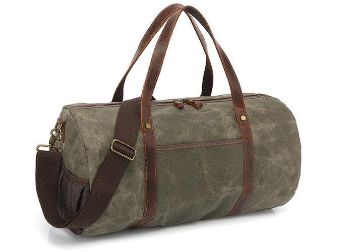 Waxed Canvas Travel Duffel Bag Waterproof Genuine Leather Travel Weekend Bags