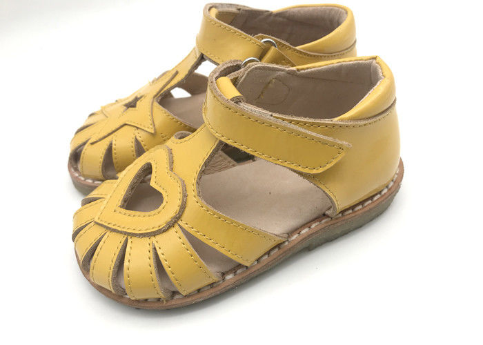 Yellow Soft Kids Slippers Sandals Mirrored Cowhide Leather Closed Toe Sandals