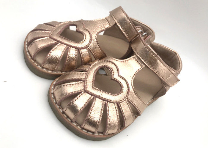 Soft Kids Shoes Gold Summer Sandals With Close Toe For Baby Girls