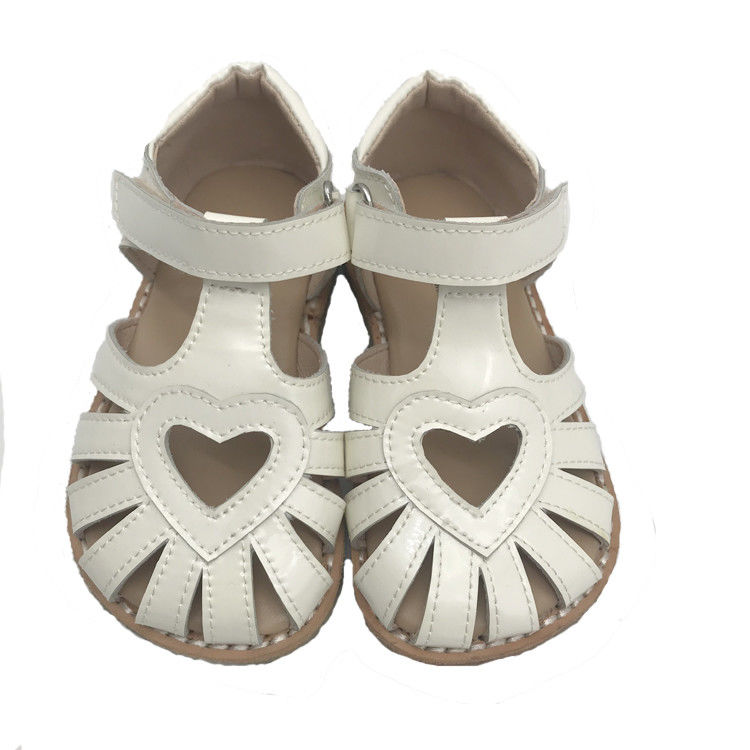 Summer Girls Close Toe Sandals Soft Mirrored Cowhide Leather White Sandals Shoes