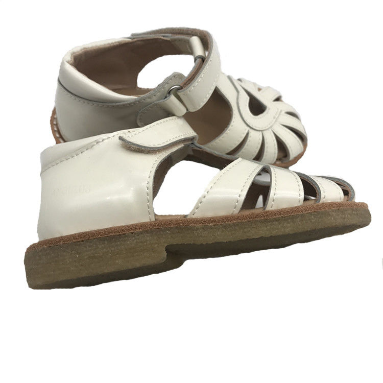 Summer Girls Close Toe Sandals Soft Mirrored Cowhide Leather White Sandals Shoes