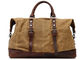 Genuine Leather Shoulder Oversized Canvas Travel Duffel Bag